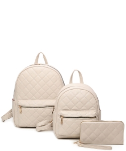 3in1 Quilted Classic Backpack Set LF402T3 BEIGE